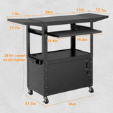 Mobile AV Cart with Drop Leaves & Adjustable Height, Rolling Computer Cart with Pullout Keyboard Tray – Locking Cabinet, 3 Outlets&2 USB Ports, Lock Brake Casters, Utility Cart for Office/Classroom