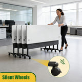 JFazzruit Folding Conference Room Table with Wheels,Modular Conference Tables Seminar Table with Grommet,Stability Enhancement,Fold Up Rolling Conference Table for Office (6, White, 55.2IN/140CM)