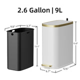 Small Bathroom Trash Can with Lid Soft Close, Step Pedal, 2.6 Gal Stainless Steel Garbage Can with Removable Inner Bucket