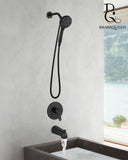 brassqueen Tub Shower Faucet Set with Magnetic 5-Function Handheld bathtub shower faucet set with Rough-in Valve Trim Kit Matte Black