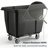 8 Cubic Foot 500 lb. Trash Cube Truck, Black Commercial Laundry Cart, Construction Trash Recycling Trolley, Industrial Garbage Wagon Transportation, Rolling Waste Bin