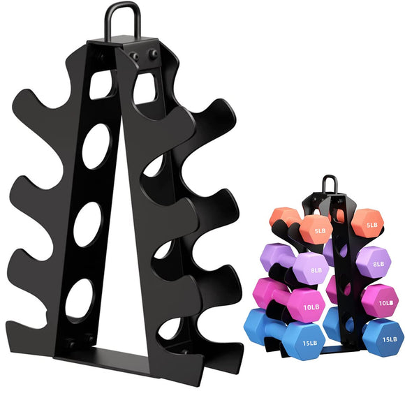 4 Tier Dumbbell Rack Stand Only, OKUGAFIT Weight Rack for Home Gym Dumbbells (5-15 LB) Home Gym Storage Metal A-Frame Strength Training Dumbbell Holder with Handle (Dumbells not Included) okugafit