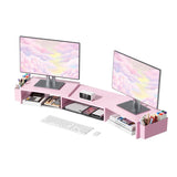 AUPSEN Dual Monitor Stand Riser with 2 Pen Holders, Desk Organizer, Pink