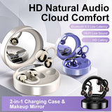 Clip On Open Ear Earbuds,Wireless Earbuds with Makeup Mirror Charging Case