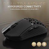 ATTACK SHARK R5 Ultra Wireless Gaming Mouse,Carbon Fiber Shell 39g Superlight,PAW3950MAX Nordic 52840 MCU 8K Polling 42K DPI Optical Sensor,BT/2.4G/USB-C Wired Mice with Coiled Cable-Black&Griptape