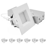 LUXRITE 3 Inch LED Recessed Light, Regressed Mini Panel Spotlight, 5CCT 2700K-5000K, 9/12 Watts, 750/1000 Lumens, Dual Dimmable (TRIAC & 0–10V), 90° Beam, Wet Rated, ETL, Square (6 Pack)
