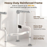 Toilet Safety Rails for Elderly & Disabled with Glow-in-the-Dark Handles, 450 lbs Heavy-Duty Frame, Flip-Up Arms, Dual Lock (Suction & Clamp), Adjustable No-Wobble Support, Grey