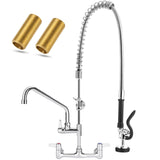 BZIMAK Commercial Faucet with Sprayer, 36 Inch Height Commercial Sink Faucet Wall Mount with 8" Adjustable Center and 12" Add-on Swing Spout & Pull Down Pre Rinse Sprayer