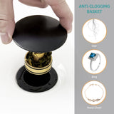 KUZOR Matte Black Pop Up Bathroom Sink Drain with Overflow, 2 Pack
