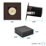 LUXRITE 4 Inch Recessed Light, Regressed Canless LED Spotlight, 5CCT 2700K-5000K, CRI90, 22W, 1700 Lumens High Output, 38º, Interchangeable Square Bronze Trim, Dimmable, IC & Wet Rated (4 Pack)