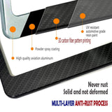 BGGTMO License Plate Frame Carbon Fiber- Black Aluminum Car Tag Frame Holder Printed Carbon Pattern with Rust Proof License Plate Screws and Black & Chrome Caps