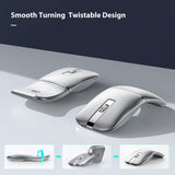 Bluetooth Wireless Arc Travel Mouse, Bluetooth 5.0/4.0 & 2.4G Tri-Mode, Rotating Foldable Ergonomic Mice, Type-C Rechargeable Multi-Device for Microsoft Laptop, PC, MacBook, Chromebook,Lenovo - Silver
