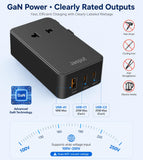 Jasput 25W Universal Travel Adapter, Ultra-Slim Mini Adapter with 2 USB-C & 1 USB-A, Fast Charging for Smartphones, Tablets, and Laptops, Compatible with US, UK, EU, AU, Asia, Perfect for Travel