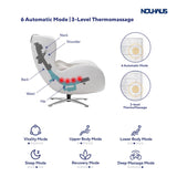 Nouhaus Classic Massage Chair with Ottoman. White Leather Lounge Chair, with Percussive & Shiatsu Chair Massager, Bluetooth Speaker and Recliner. Cozy Bedroom Chair with Spot and Full Body Massager