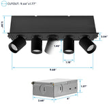 LUXRITE 5-Head Adjustable Recessed LED Spotlight, Retractable Directional Light, 5CCT 2700K-5000K, CRI90, 15W, 1000LM, Adjustable Head 355° Rotation & 80° Tilt, Dimmable, IC Rated, ETL, Black (4 Pack)