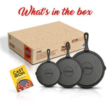 NutriChef Pre-Seasoned Cast Iron Skillets - 3 Pieces Cast Iron Cookware Set w/Drip Spout and Scraper - Compatible with Induction