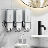 No-Drill 3 Pack 500ml Wall Mounted Soap Dispenser for Bathroom and Kitchen, Shampoo and Conditioner Dispenser Drill Free with Adhesive(Square-Silve)