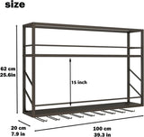 Woskar Wall Mounted Wine Rack, 2-Tier Wall Bar Shelves for Liquor Bottles, Metal Bottle Holder Wine for Wine Storage & Display (39.3×7.8×26in)
