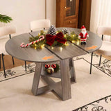 ClinQ 43.3-59in Extendable Round Room Dining Table for 4-6, Modern Kitchen Oval Dining Room Table, Removable Leaves Space Saving, Wooden Base Storage Shelf, Kitchen, Living Room, Dining Room, Grey