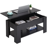 Dlewmsyic Lift-Top Coffee Table, 39.4" Height Adjustable Wood Coffee Table with Hidden Compartment and Lower Storage Shelf for Living Room(Black)