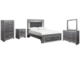 Signature Design by Ashley Lodanna Modern Glam 6 Drawer Dresser with Faceted Chrome Accents, Gray Wood Grain