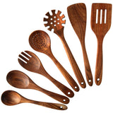 Wooden Kitchen Cooking Utensils Set, NAYAHOSE 7 Pcs Natural Teak Wooden Spoons and Spatulas for Non-stick Pan