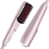 Beautigo Ionic Hair Straightener Brush, Professional Corded Straightening Comb with 3 Temps, 20s Fast Heating & Anti-Scald, Portable Hair Styler for Silky Shine, Rose Gold