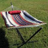 Sunnydaze Rope Hammock with Stand for Outside- 275-Pound Capacity - Includes 12-Foot Hammock Stand, Spreader Bar, Pad, and Pillow - Modern Lines
