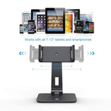 KABCON Tablet Stand,Tightness Adjustable Aluminum Alloy Tablet Stand for Desk, 360° Swivel Foldable Tablets Stands Dock for 4''-14''Tablets/Phone, iPad Series,Samsung Galaxy Tabs,Kindle Fire,Etc.