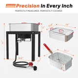 18QT Propane Deep Fryer | Outdoor Fish Fryer with 2 Baskets,Tong, Cover,Lid & Thermometer | Aluminum Deep Fryer with 55,000 BTU Propane Burner - Ideal for Fish, Chicken Wings & Outdoor Gatherings