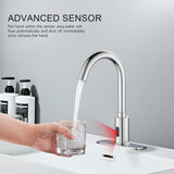 Automatic Touchless Bathroom Sink Faucet Motion Sensor Commercial Kitchen Hands Free Faucet with Hole Cover Plate,AC/DC Powered, Public Sink Faucet,Chrome (Chrome High)