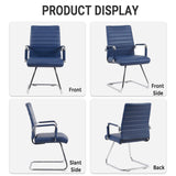 Sidanli Office Reception Chair No Wheels, Stationary No Rolling PU Leather Mid Back Guest Chair with Sled Base for Conference Waiting Area, Blue Set of 2