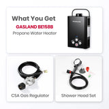 GASLAND BE158B CSA Certified Portable Tankless Water Heater – Features Digital Display & Multi-Protection, 1.58 GPM Propane Hot Water for Outdoor & Mobile Use – Black