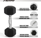 RITFIT Rubber Hex Dumbbells Set with Rack, 180-780LB Heavy-Duty Cast Iron Core, Knurled Chrome Handle, Space-Saving Storage Rack for Home Gym Strength Training