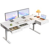 OffiGo 63 Inch L Shaped Standing Desk with 4 Wooden Drawers, White