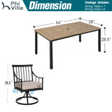 PHI VILLA 7 Piece, Outdoor Dining Set, 65"x39" Table, Umbrella Hole