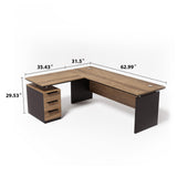 63” L Shaped Executive Desk with Locking Drawer & Privacy Panel, Solid One-Piece Office Desk