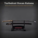 1045 Carbon Steel Turbulent Ocean Katana, Hand Forged Full Tang Sword