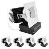 LUXRITE 4 Inch Recessed Light, Regressed Canless LED Spotlight, 5CCT 2700K-5000K, CRI90, 22W, 1700 Lumens High Output, 38º, Interchangeable Square White Trim, Dimmable, IC & Wet Rated (4 Pack)