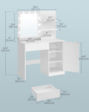 VASAGLE Kailyn Collection - Vanity Desk with Power Outlets and LED Lights, 35.4-Inch Wide Makeup Table with Mirror, Drawer and Cabinet, for Bedroom, Cloud White URDT128WB01V1S