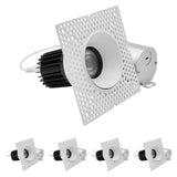 LUXRITE 3 Inch LED Trimless Recessed Spotlight with J-Box, Push N’ Lock Zoomable, 5CCT Selectable, 15W 1100LM CRI90, Dual Dimmable (TRIAC/0-10V), Adjustable Beam 24°–50°, IC & Damp Rated (4 Pack)