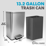 50 Liter / 13.2 Gallon Soft-Close, Smudge Resistant Trash Can with Foot Pedal and Built in Filter