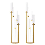 2PCS Gold Floor Candelabra,5 Arm Candle Holder Tall Floor Candle Holder with Acrylic Lampshade for Wedding Table Birthday Party Home Decoration Fit LED Taper Candles