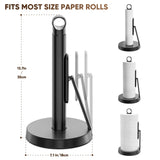 theaoo Heavy-Duty Stainless Steel Paper Towel Holder with Tension Arm – Easy One-Handed Tear, Modern Standing Countertop Dispenser for Kitchen, Holds All Paper Towel Rolls (1, Black)
