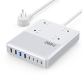 200W USB C Charging Station Power Strip with Cord and Plug,USB C Charger Block,4 AC Outlets,8 USB Ports for MacBook,iPhone 17/16/15,Fast Charging Desktop Charger for Office,Home (White)