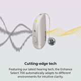 Jabra Enhance Select 700 Clinic-Quality OTC Hearing Aids, Licensed Audiology Services Included, Bluetooth LE Audio & Streaming for iOS/Android, Nearly Invisible & Comfortable, Silver