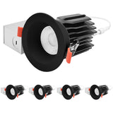 LUXRITE 3 Inch LED Regressed Canless Spotlight + Round Black Interchangeable Trim, 5CCT 2700K-5000K, Twist N' Lock, Recessed Lighting, 15W, 1250LM, CRI90, Dimmable, 60° Beam, IC & Wet Rated (4 Pack)