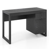 Tangkula Computer Desk with Storage Cabinet & Drawer, White Wooden Home Office Desk