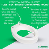 Essential Medical Supply Standard Bowl Round Toilet Seat Riser with 3.5" Rise - 17.5" x 13.5" x 3.5", Elevating and Raising Toilet Seat for Seniors, Adults and The Elderly with 300lb Weight Capacity