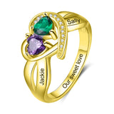 Oseew Gold family rings for women yellow gold 14k gold mom ring mothers day rings 2 birthstones yellow gold gold 2 stone mothers ring 10k gold Ring for mother Engraving 2 names